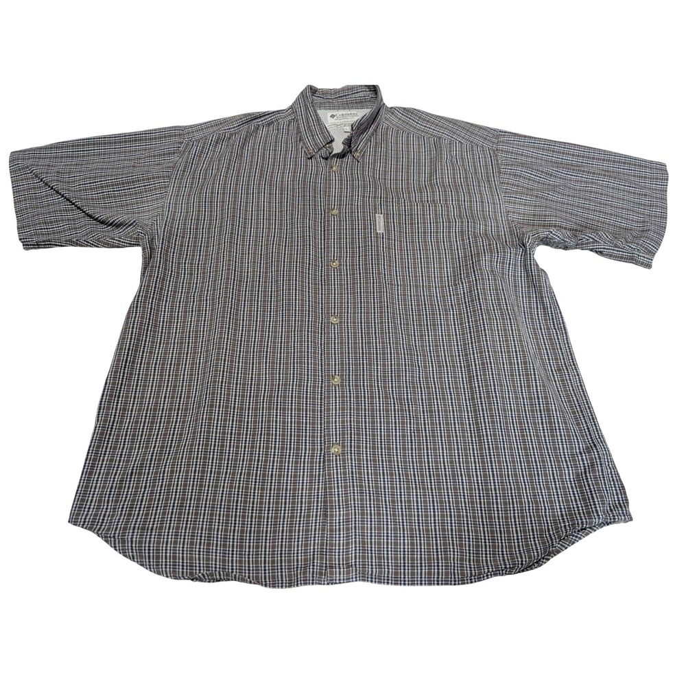 Columbia Shirt Mens XL Brown Plaid Short Sleeve‎ Mesh Lined Gorpcore Hiking